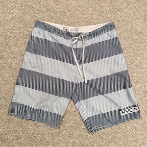 RVCA Men’s Navy & White Horizontal Stripe Board Shorts